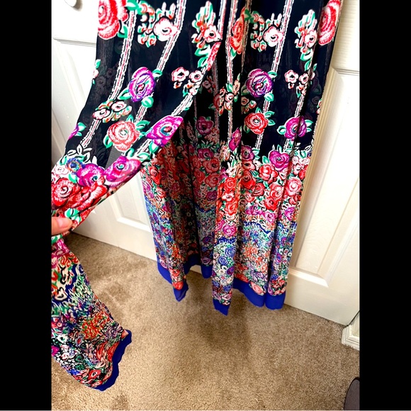 New ASOS 70’s Floral Maxi Dress Cut Out Open Back Long Sleeves Black Purple - Picture 10 of 15